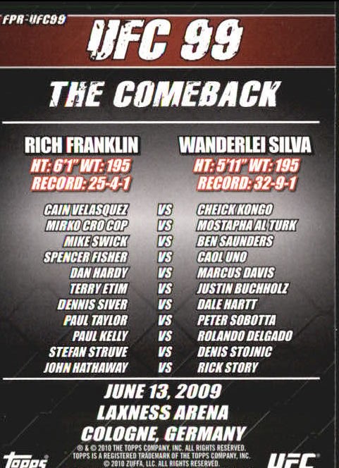 2010 Topps UFC Fight Posters #UFC99 UFC 99/Rich Franklin/Wanderlei Silva/Cain Velasquez/Cheick Kongo back image