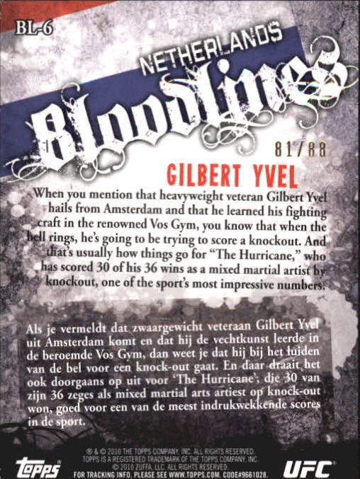 2010 Topps UFC Bloodlines Black #BL6 Gilbert Yvel back image