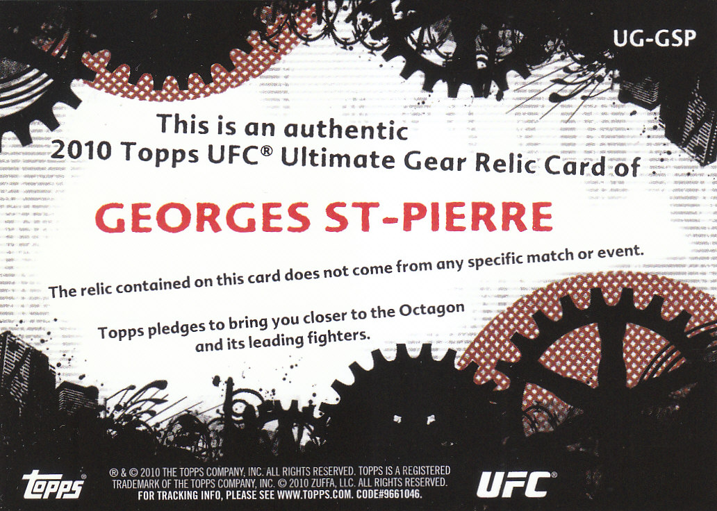 2010 Topps UFC Ultimate Gear #UGGSP Georges St-Pierre back image