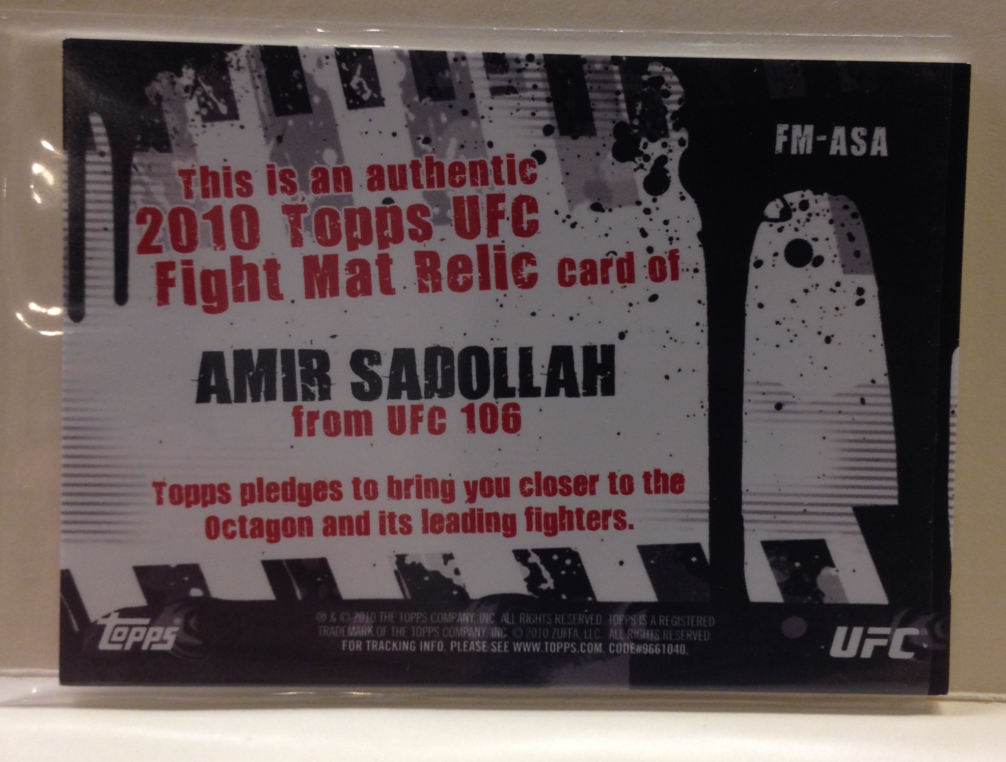 2010 Topps UFC Fight Mat Relics #FMASA Amir Sadollah/UFC 106 back image