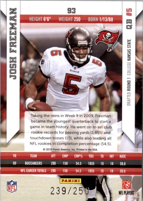 2010 Epix Silver #93 Josh Freeman back image