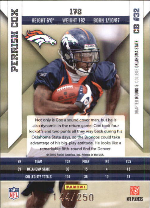 2010 Epix Silver #178 Perrish Cox back image