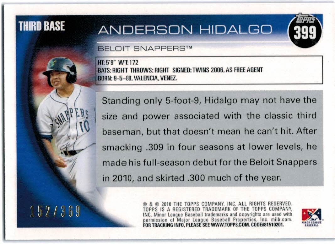 2010 Topps Pro Debut Blue #399 Anderson Hidalgo back image