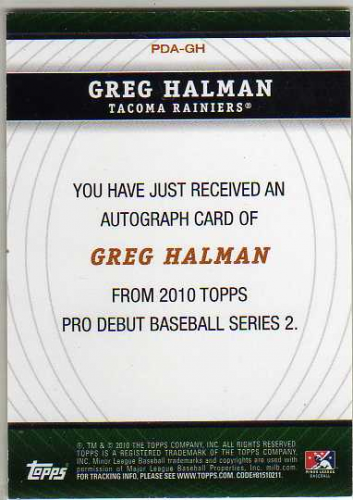 2010 Topps Pro Debut Prospect Autographs #GH Greg Halman S2 back image