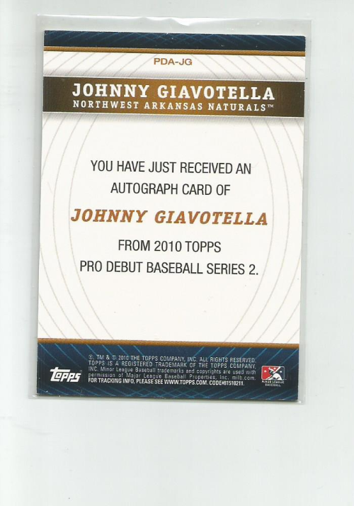 2010 Topps Pro Debut Prospect Autographs #JG Johnny Giavotella S2 back image