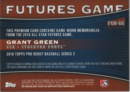 2010 Topps Pro Debut Futures Game Jersey #GG Grant Green S2 back image