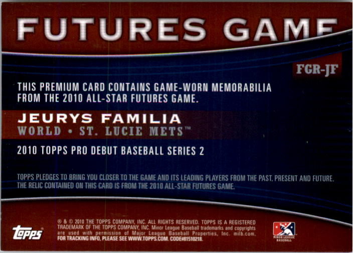2010 Topps Pro Debut Futures Game Jersey #JF Jeurys Familia S2 back image
