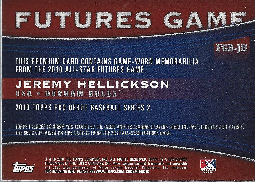 2010 Topps Pro Debut Futures Game Jersey #JH Jeremy Hellickson S2 back image