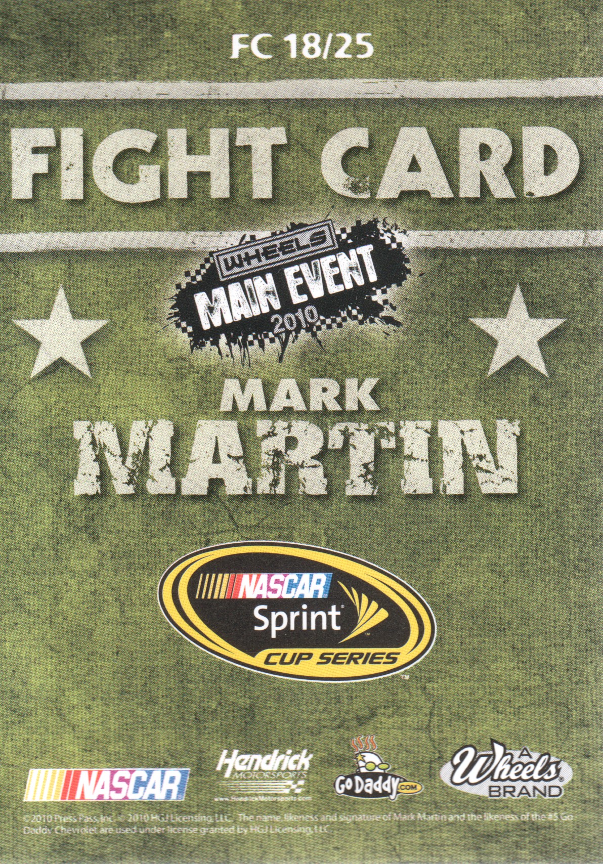2010 Wheels Main Event Fight Card Checkered Flag #FC18 Mark Martin ...