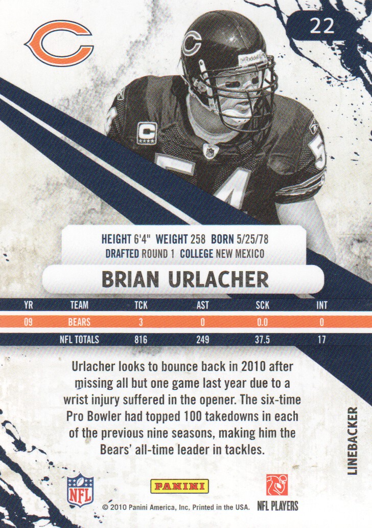 2010 Rookies and Stars Longevity #22 Brian Urlacher back image