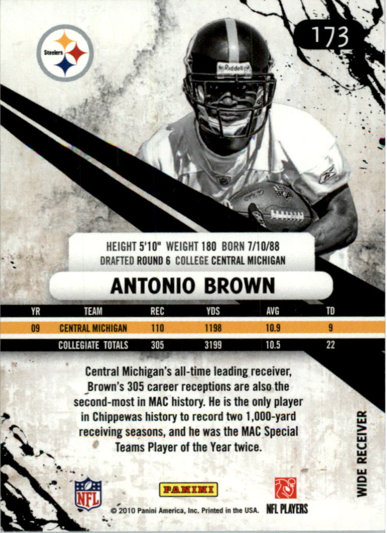 2010 Rookies and Stars Longevity #173 Antonio Brown RC back image