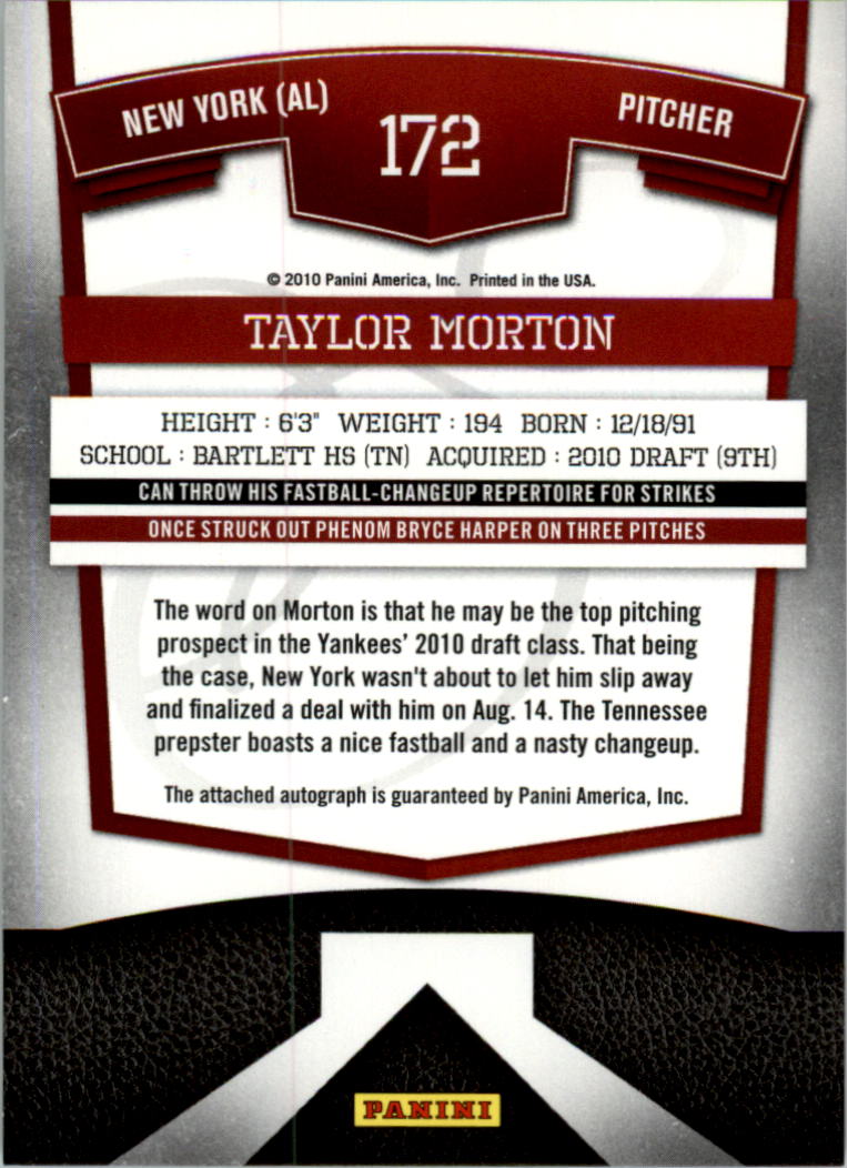 2010 Donruss Elite Extra Edition #172 Taylor Morton AU/815 back image