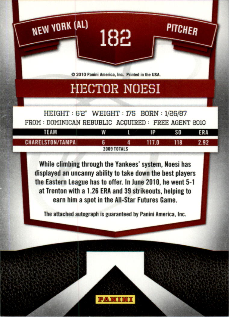 2010 Donruss Elite Extra Edition #182 Hector Noesi AU/819 back image