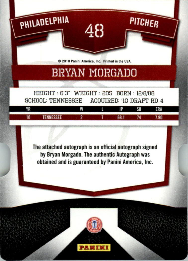 2010 Donruss Elite Extra Edition Signature Aspirations #48 Bryan Morgado back image