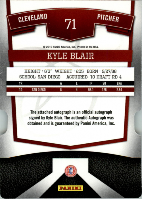 2010 Donruss Elite Extra Edition Signature Aspirations #71 Kyle Blair back image