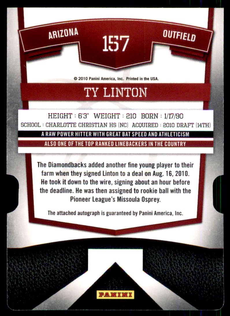 2010 Donruss Elite Extra Edition Signature Aspirations #157 Ty Linton back image