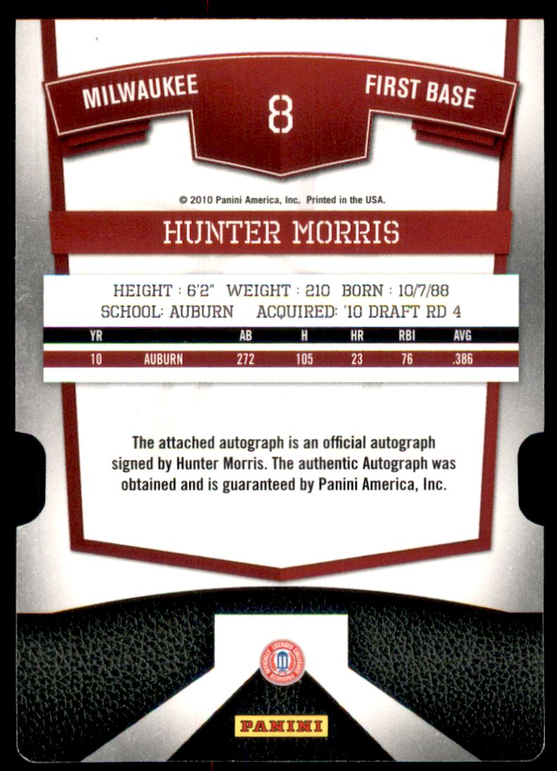 2010 Donruss Elite Extra Edition Signature Status #8 Hunter Morris back image