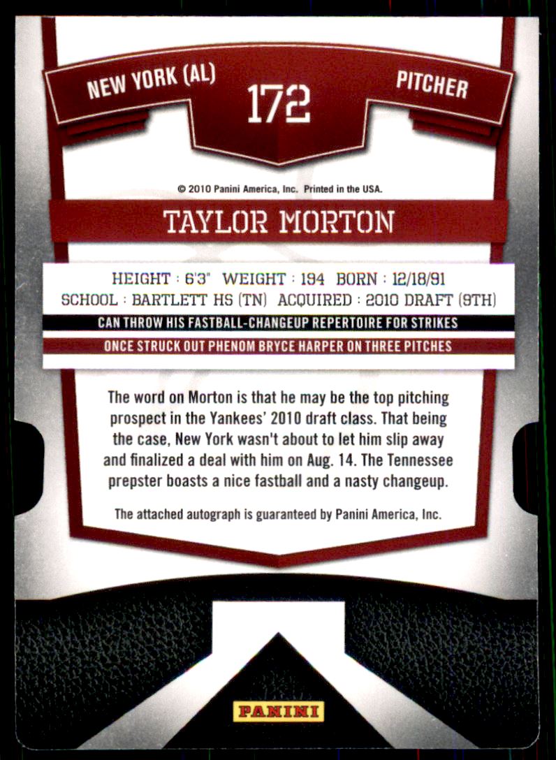 2010 Donruss Elite Extra Edition Signature Status Emerald #172 Taylor Morton back image
