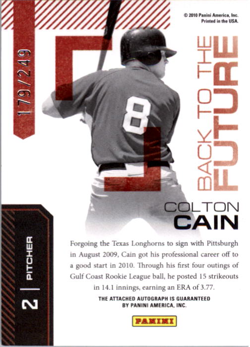 2010 Donruss Elite Extra Edition Back to the Future Signatures #2 Colton Cain/249 back image
