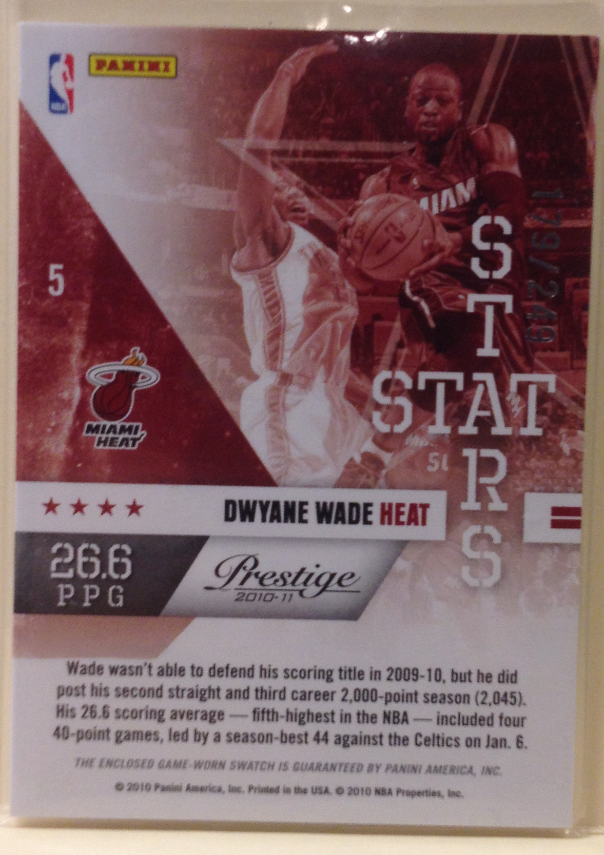 2010-11 Prestige Stat Stars Materials #5 Dwyane Wade/249 back image
