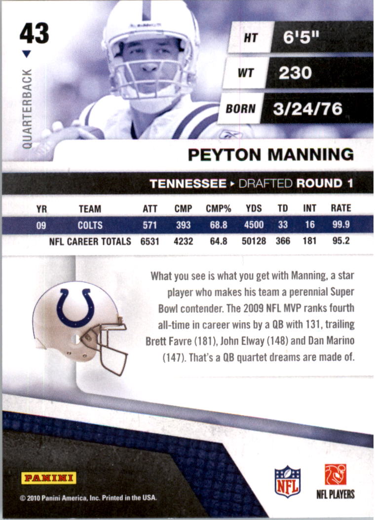 2010 Absolute Memorabilia Retail #43 Peyton Manning back image
