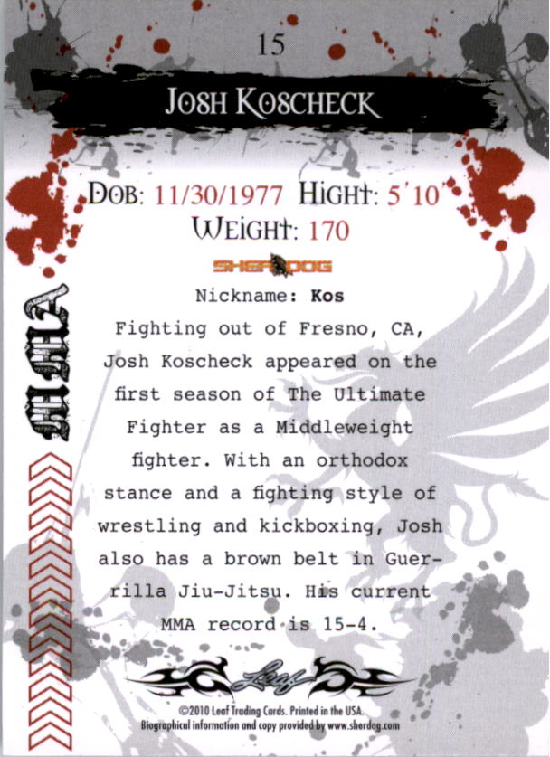 2010 Leaf MMA #15 Josh Koscheck back image