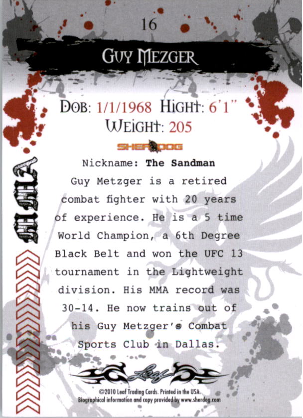 2010 Leaf MMA #16 Guy Mezger back image