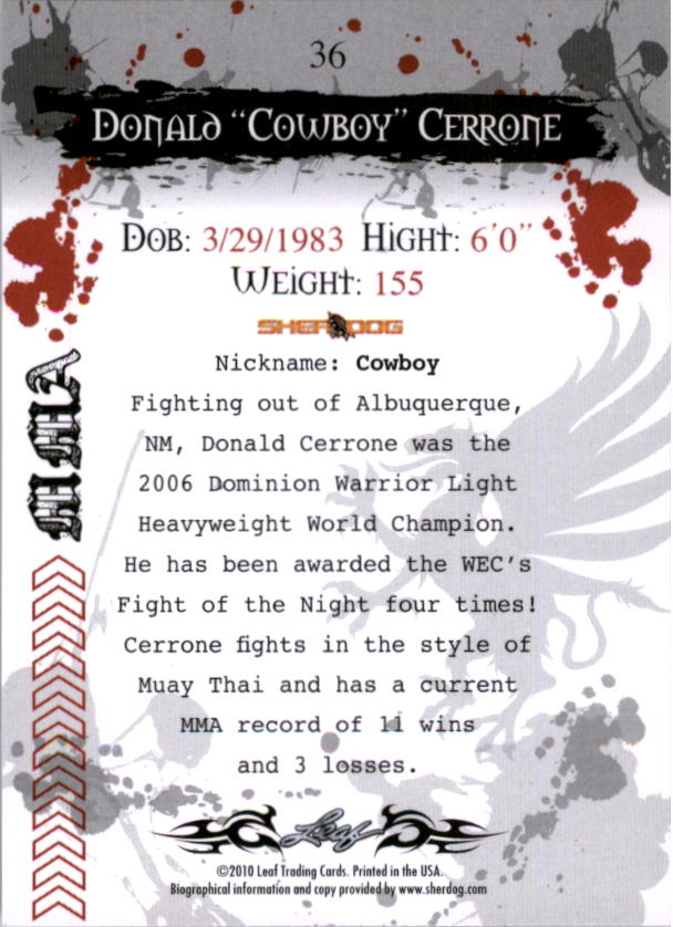 2010 Leaf MMA #36 Donald Cerrone back image