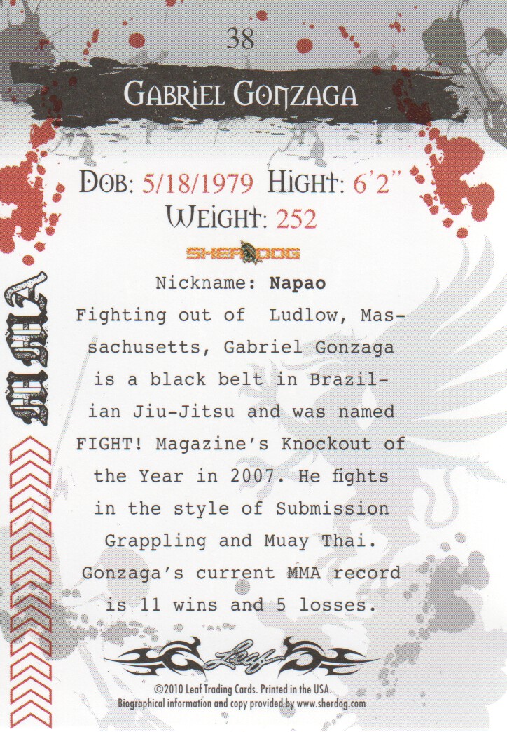 2010 Leaf MMA #38 Gabriel Gonzaga back image