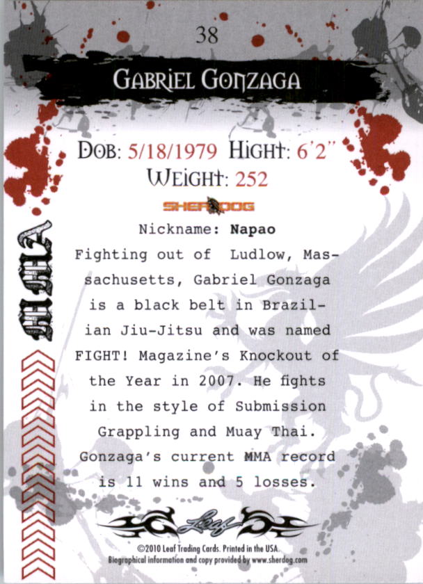 2010 Leaf MMA #38 Gabriel Gonzaga back image