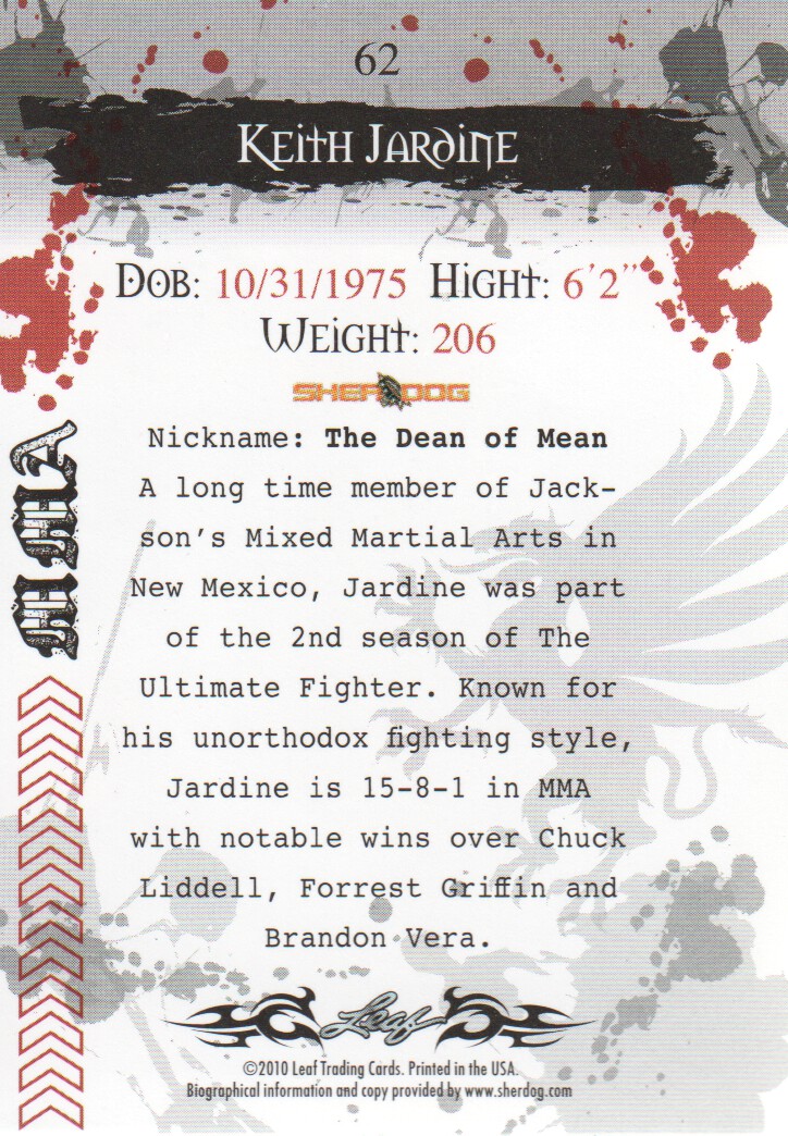 2010 Leaf MMA #62 Keith Jardine back image