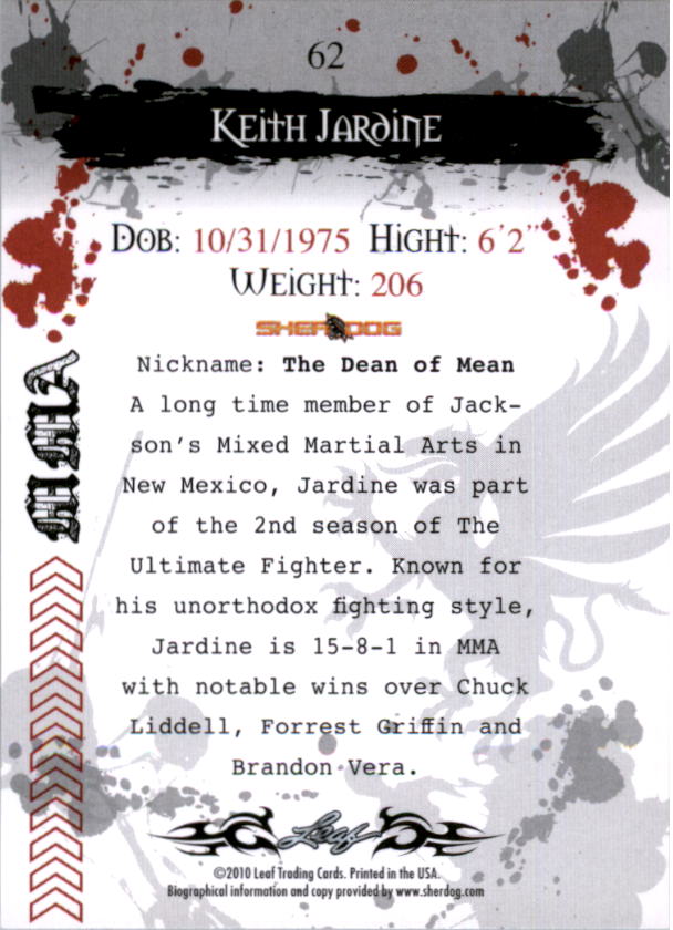 2010 Leaf MMA #62 Keith Jardine back image