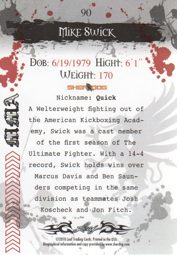 2010 Leaf MMA #90 Mike Swick back image