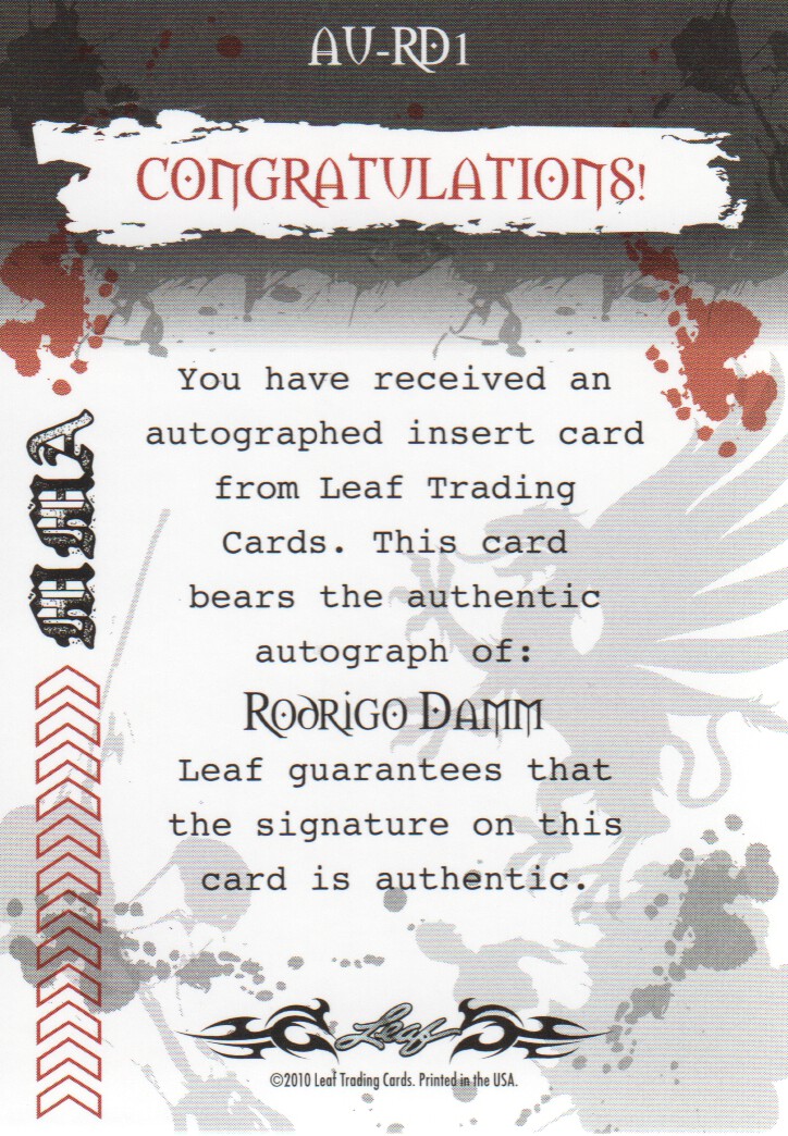 2010 Leaf MMA Autographs Red #AURD1 Rodrigo Damm back image