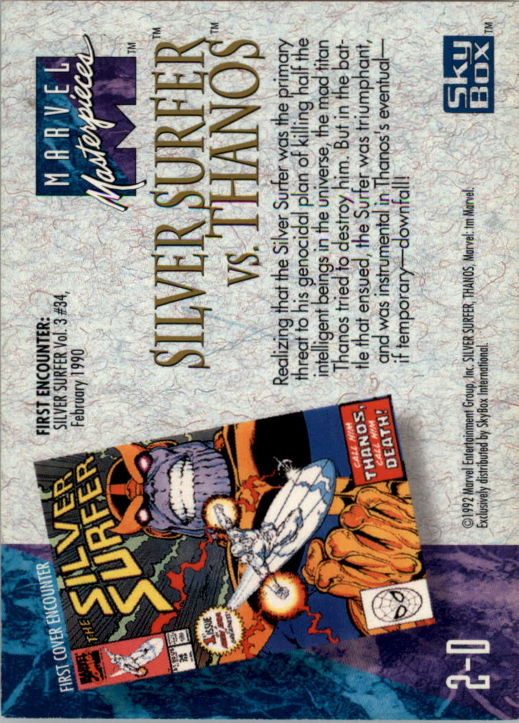 1992 SkyBox Marvel Masterpieces Battle Spectra #2D Silver Surfer vs. Thanos back image