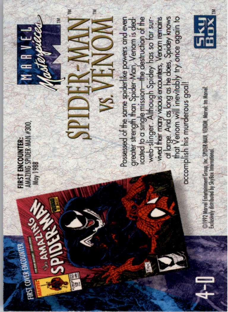 1992 SkyBox Marvel Masterpieces Battle Spectra #4D Spider-Man vs. Venom back image