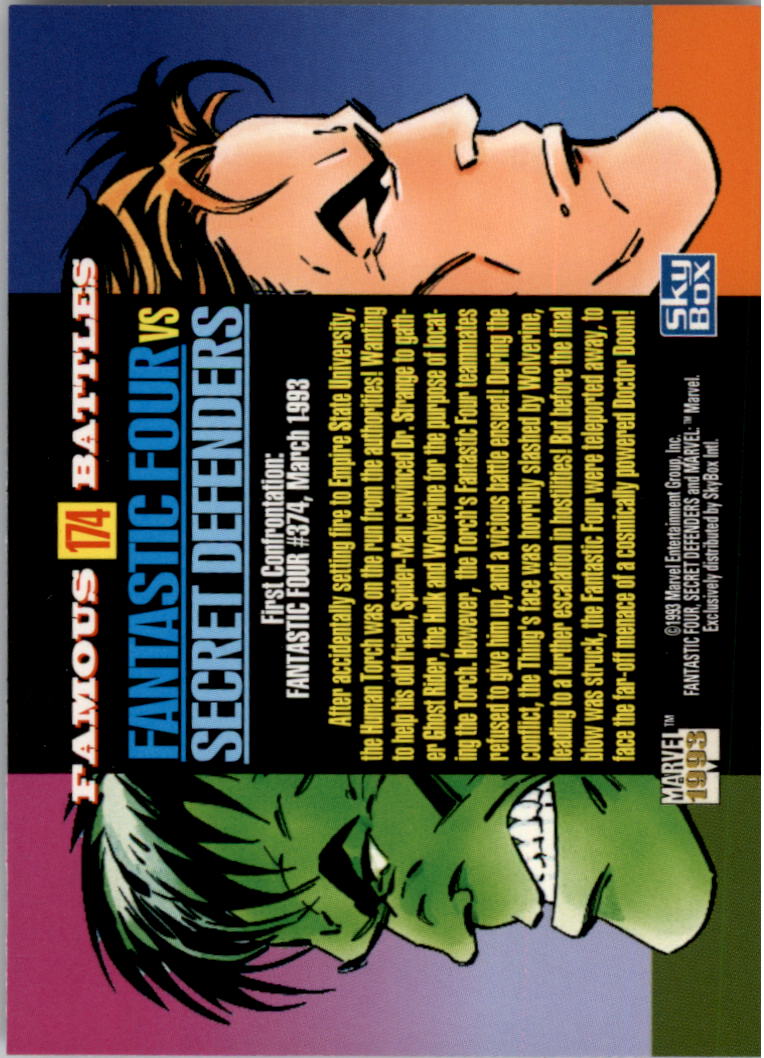 1993 SkyBox Marvel Universe IV #174 Fantastic Four vs Secret Defenders back image