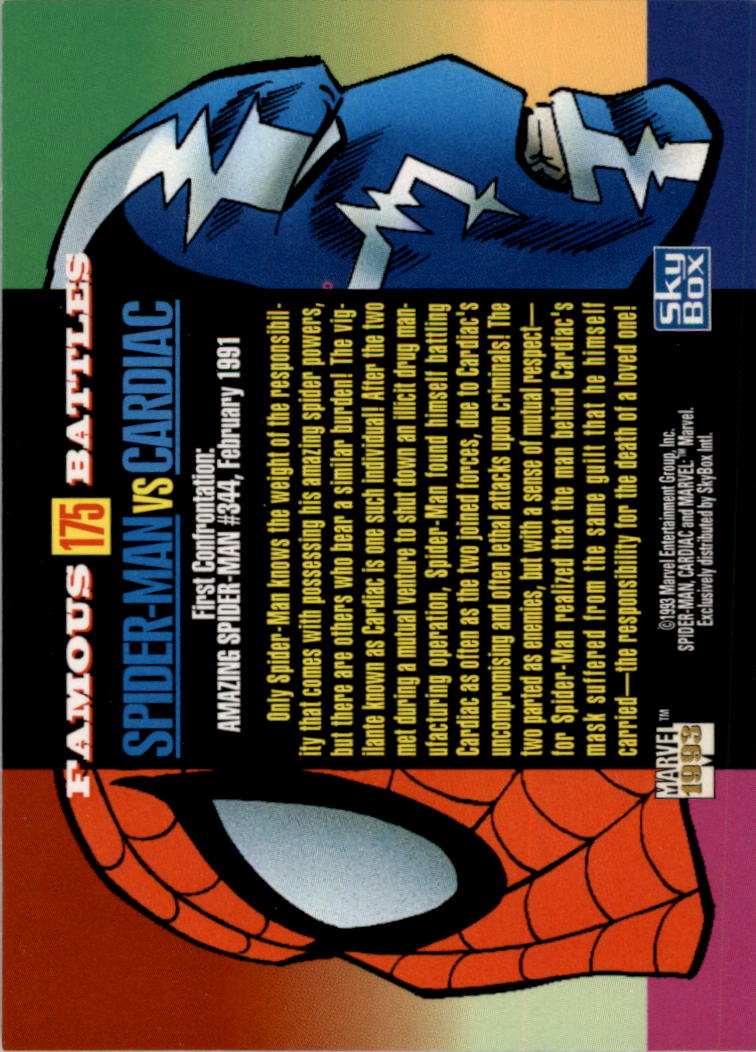 1993 SkyBox Marvel Universe IV #175 Spider-Man vs Cardiac back image
