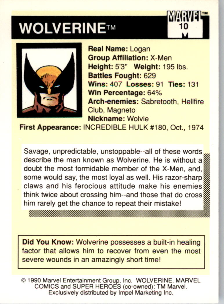 1990 Impel Marvel Universe I #10 Wolverine back image
