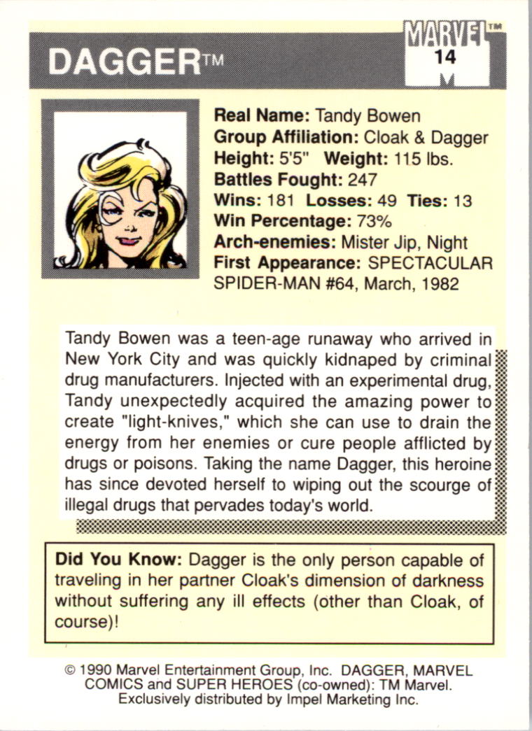 1990 Impel Marvel Universe I #14 Dagger back image