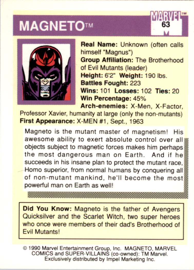 1990 Impel Marvel Universe I #63 Magneto back image