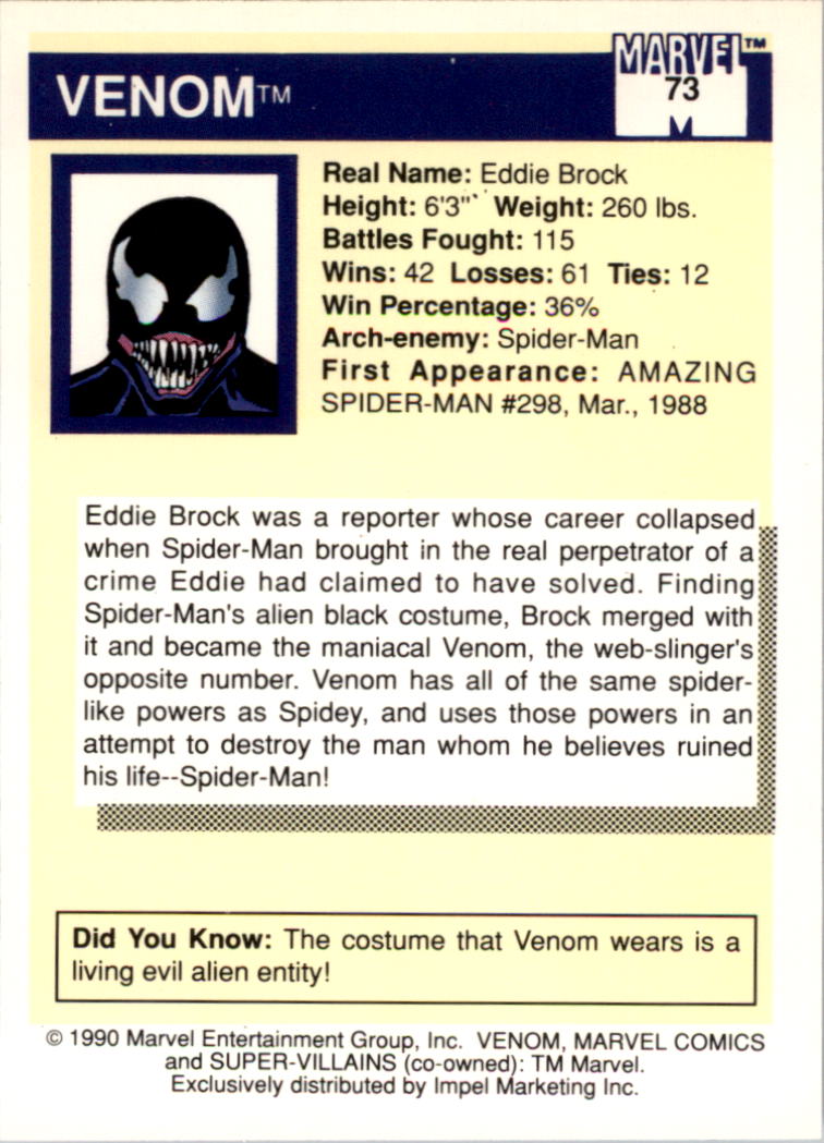 1990 Impel Marvel Universe I #73 Venom back image