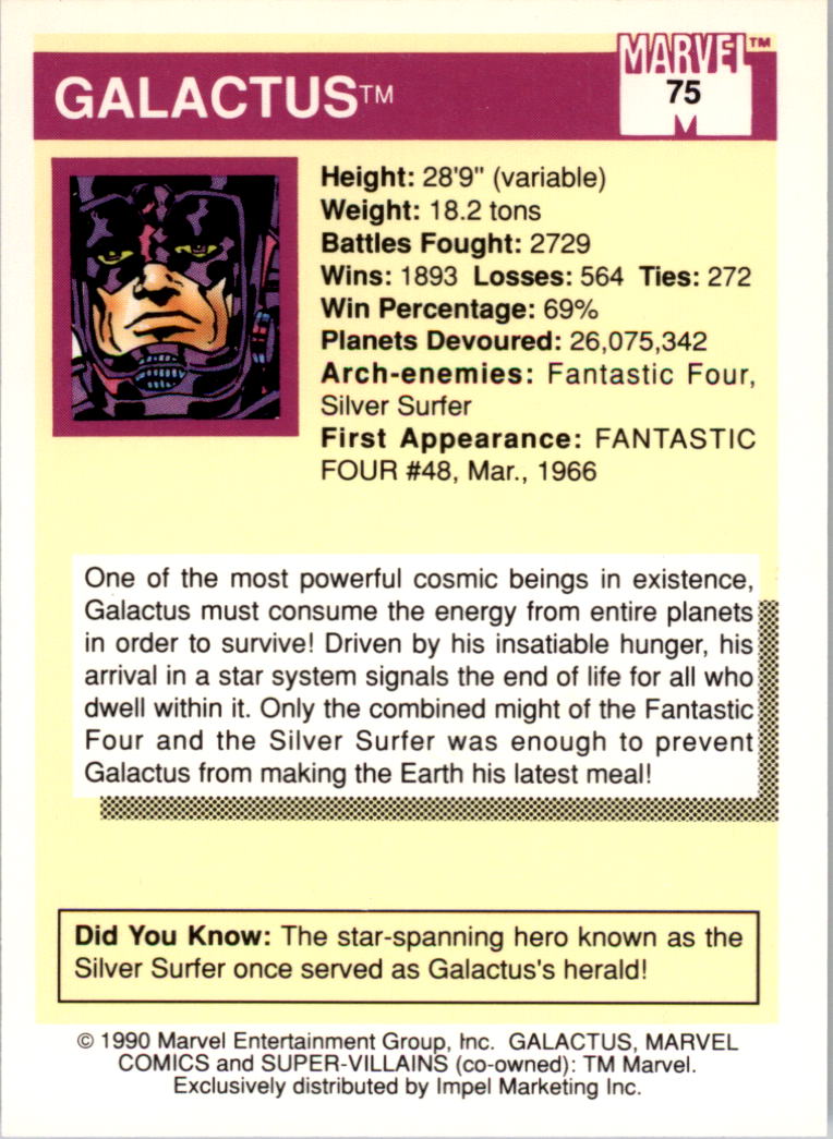1990 Impel Marvel Universe I #75 Galactus back image