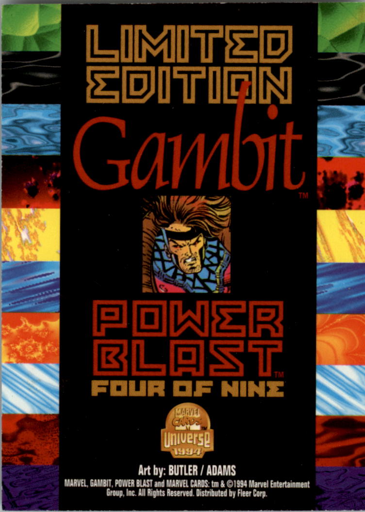 1994 Fleer Marvel Universe V Power Blast Silver #4 Gambit back image