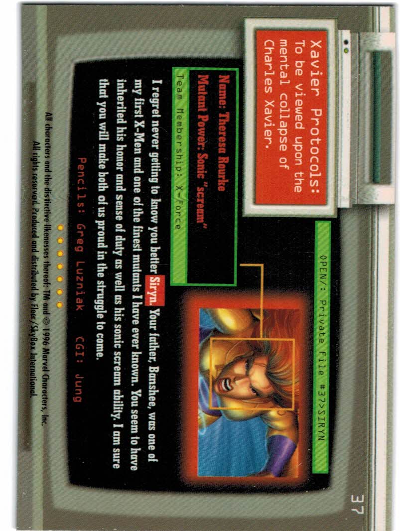 1996 Fleer SkyBox Marvel Ultra Onslaught #37 Siryn back image