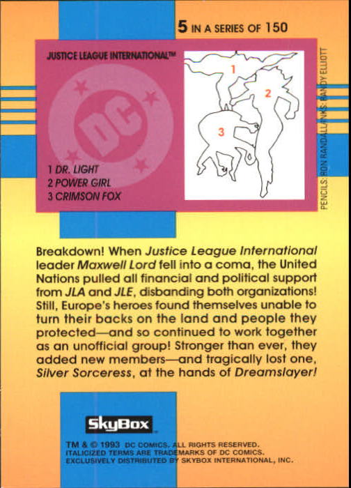 1993 SkyBox DC Cosmic Teams #5 Justice League International back image