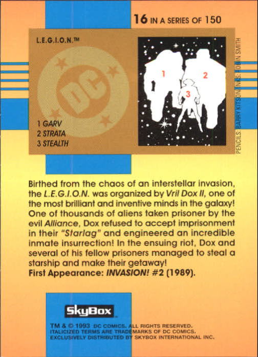 1993 SkyBox DC Cosmic Teams #16 L.E.G.I.O.N. back image