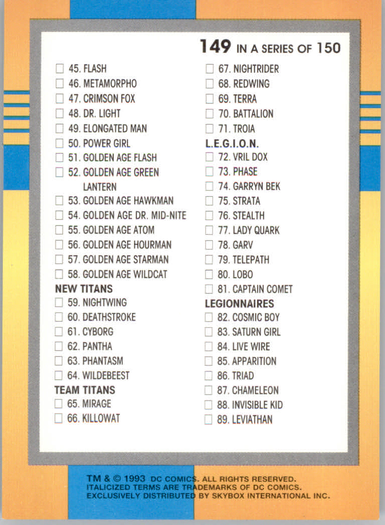 DC Cosmic Teams (1993 Skybox) "Main Set" Base Cards