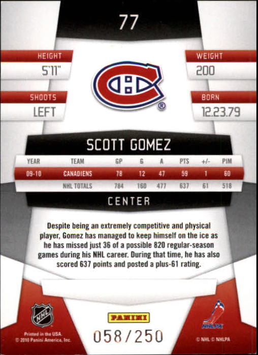 2010-11 Certified Platinum Blue #77 Scott Gomez