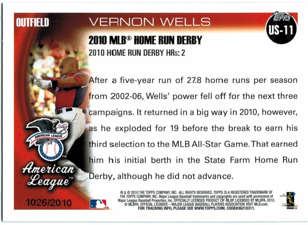 2010 Topps Update Gold #US11 Vernon Wells back image